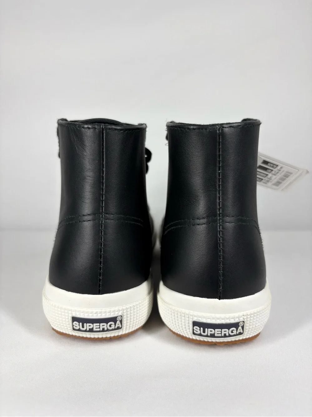 NWT Superga High-Top Black Leather Sneakers. Size 8.5 Women’s